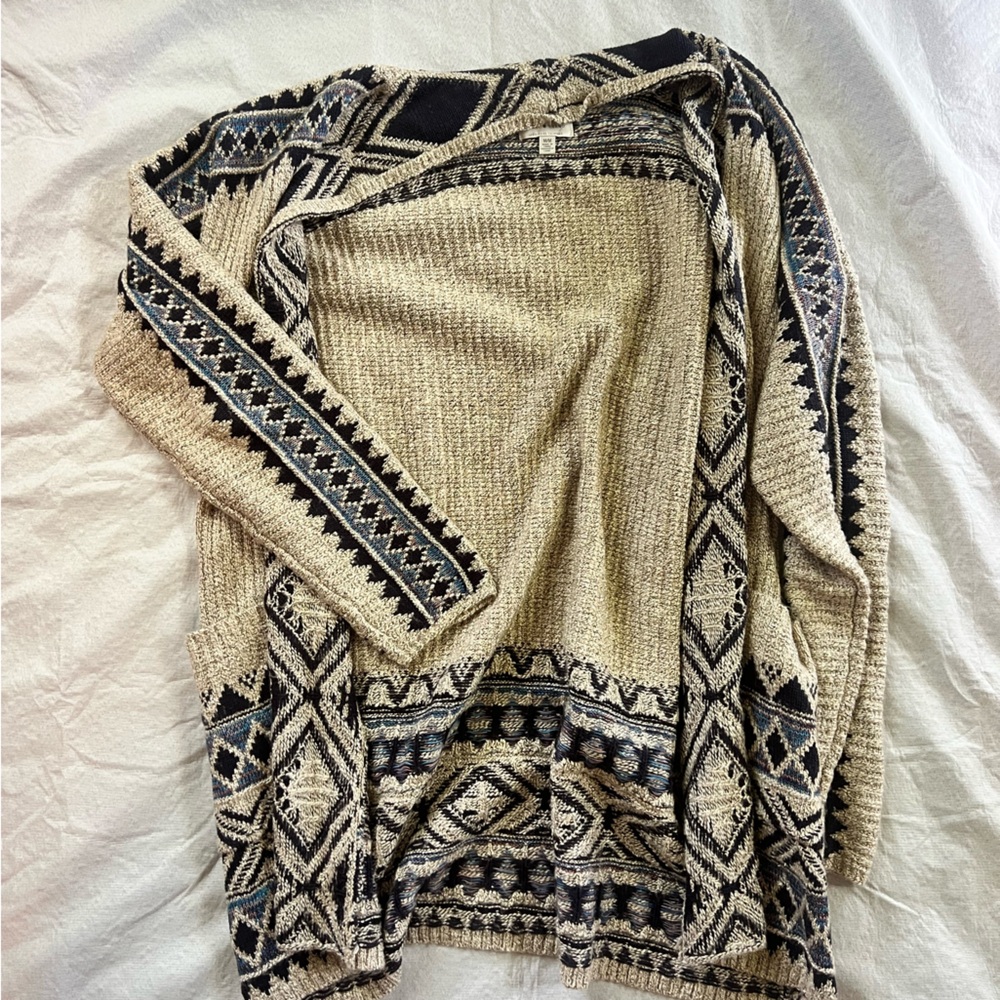 Lucky Brand Beige and Black Knit Cardigan